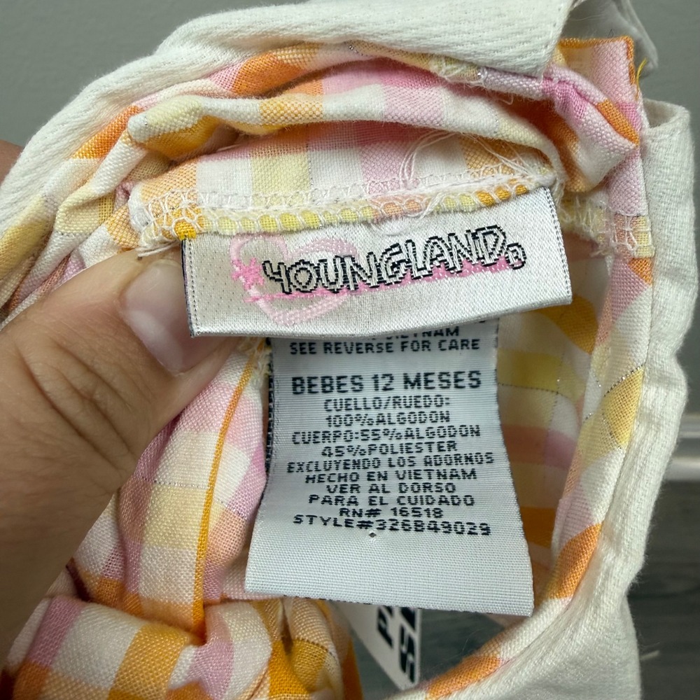 Vintage 2001 Youngland 12M Baby Dress Bloomers Set Pink Gingham Floral NWT - Picture 9 of 13